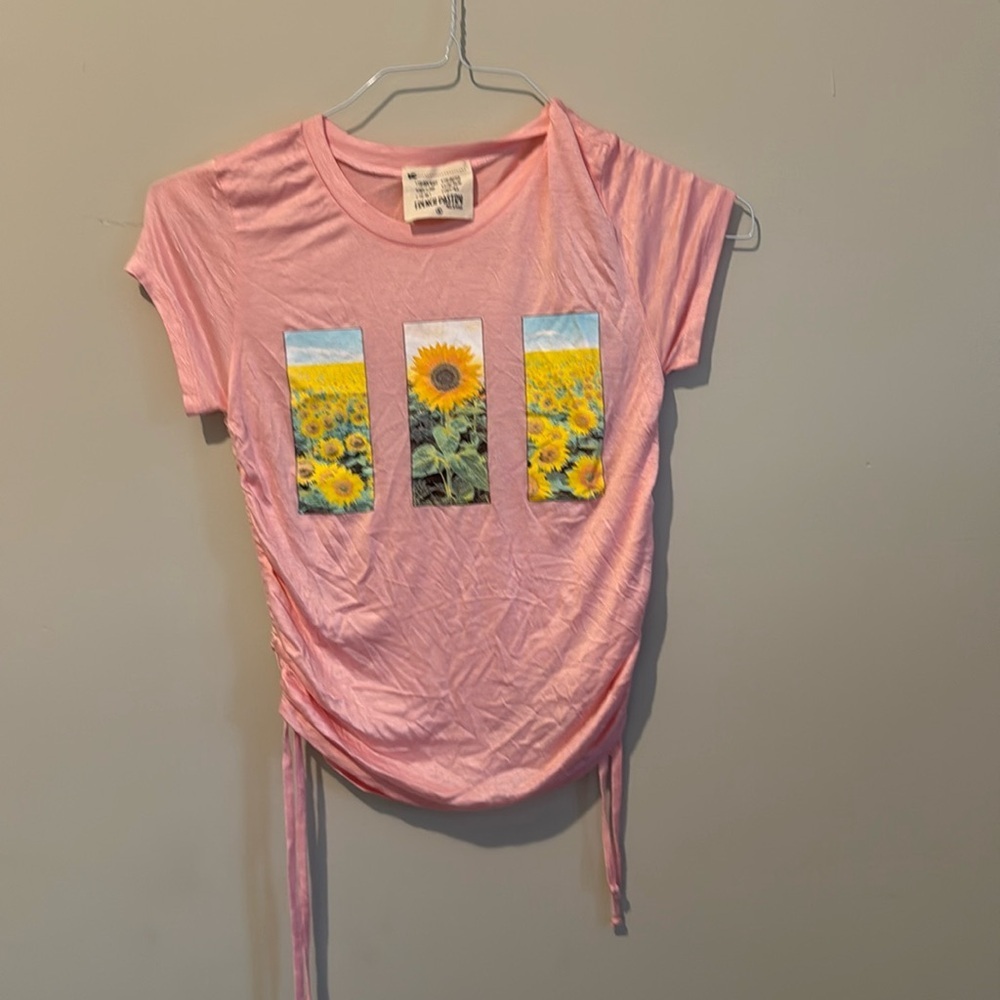 Sunflower Twisted Rushed Y2k Pink Baby Tee Shirt Size Small NWOT t1231